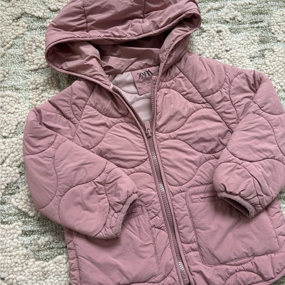 Zara Pink Quilted Hooded Jacket
